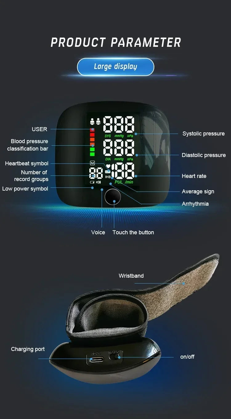 LED Rechargeable Wrist Blood Pressure Monitor