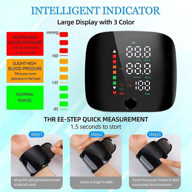 LED Rechargeable Wrist Blood Pressure Monitor