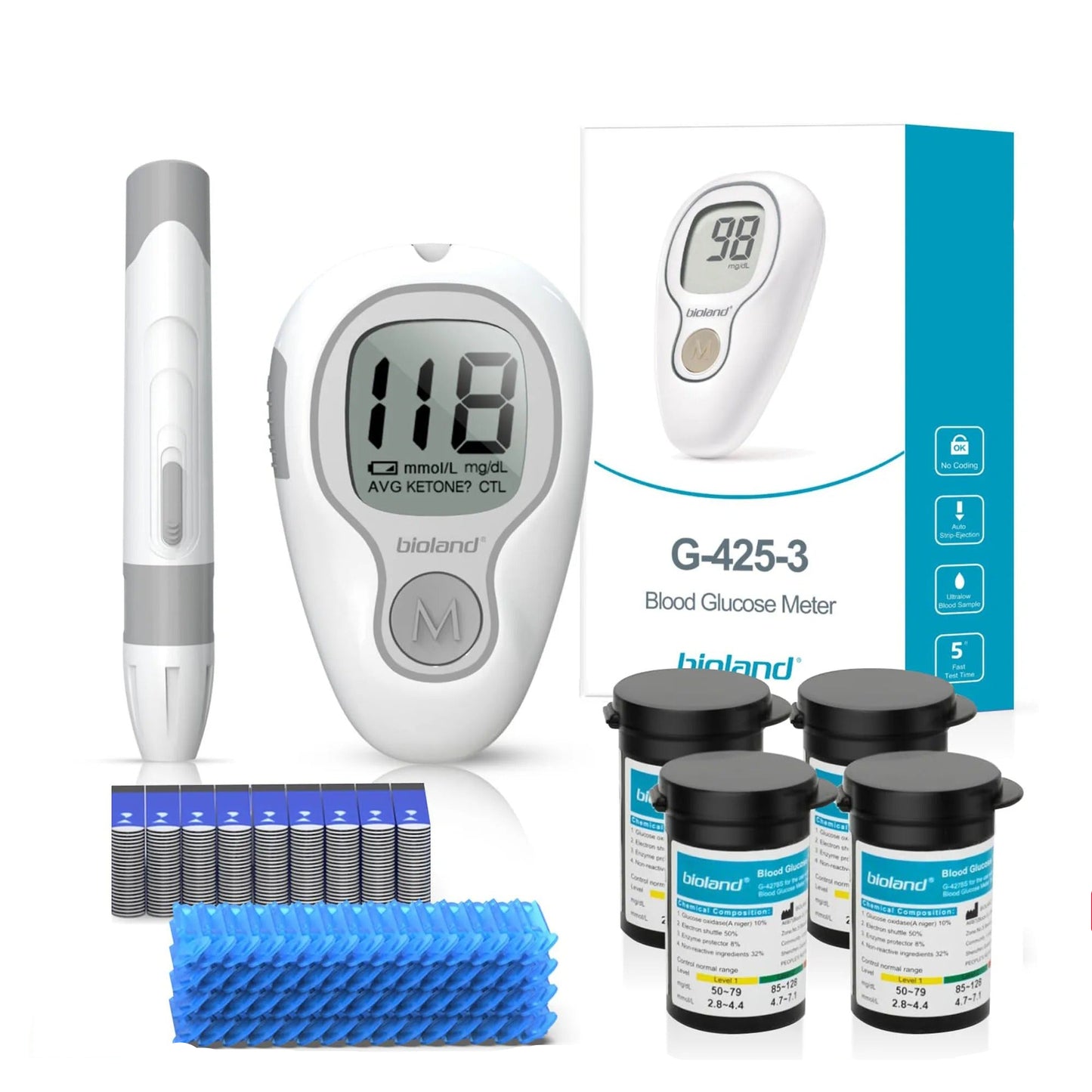 Glucometer with strips and lancets