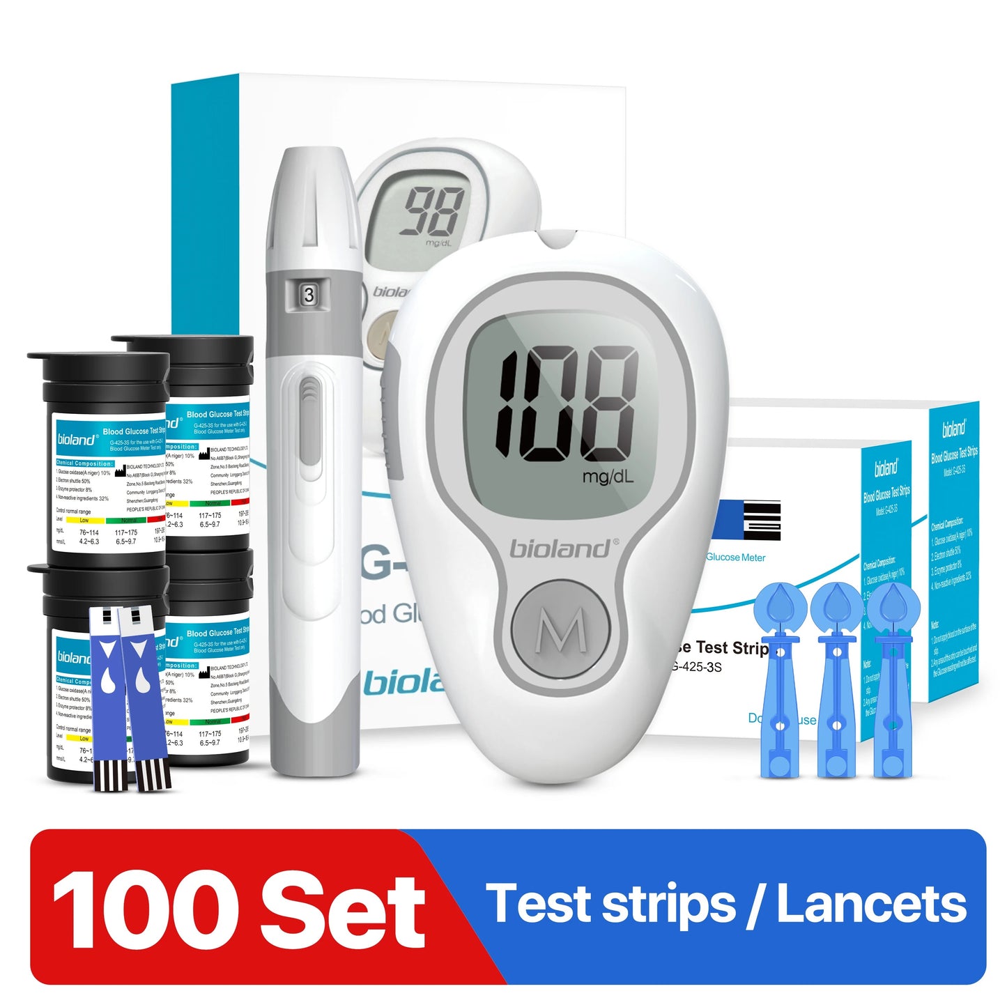 Glucometer with strips and lancets